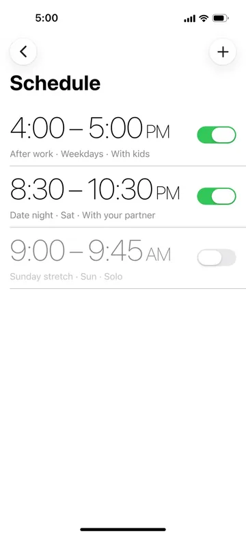 iPhone: the After work schedule, weekdays 4:00 to 5:00 PM.